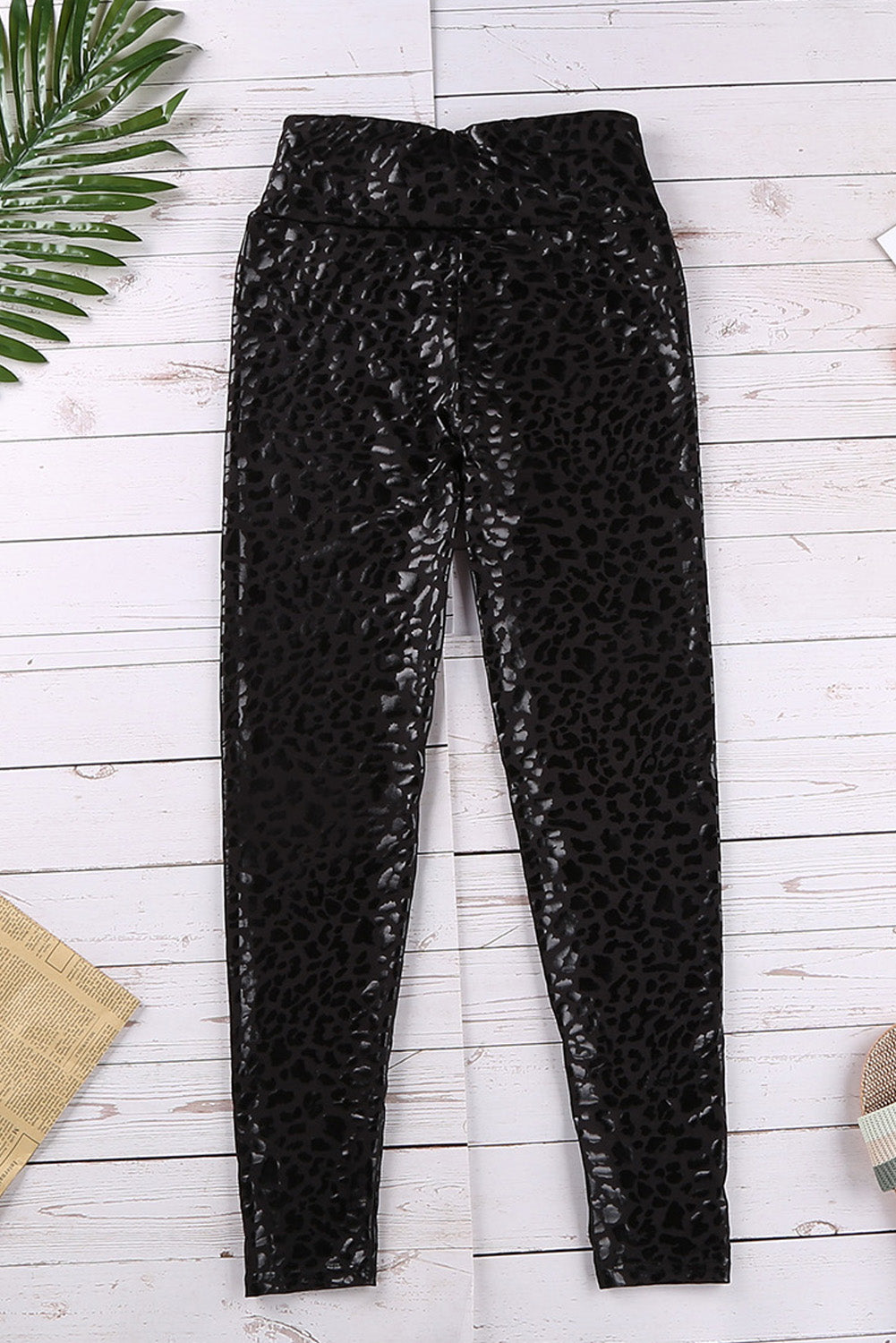 Shiny Leopard Casual Textured Leggings